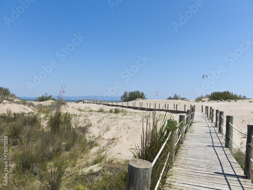 Walkway on the beach. Ebro River Delta.
