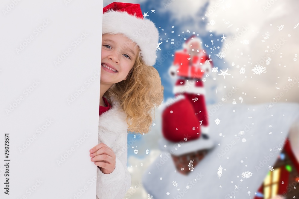 Composite image of cute girl with poster Composite image of cute girl with poster