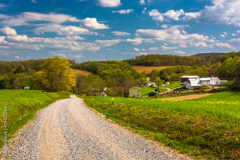 Farm fields along a dirt road in rural York County, Pennsylvania