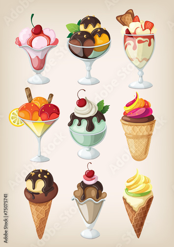 Set of colorful tasty isolated ice cream.