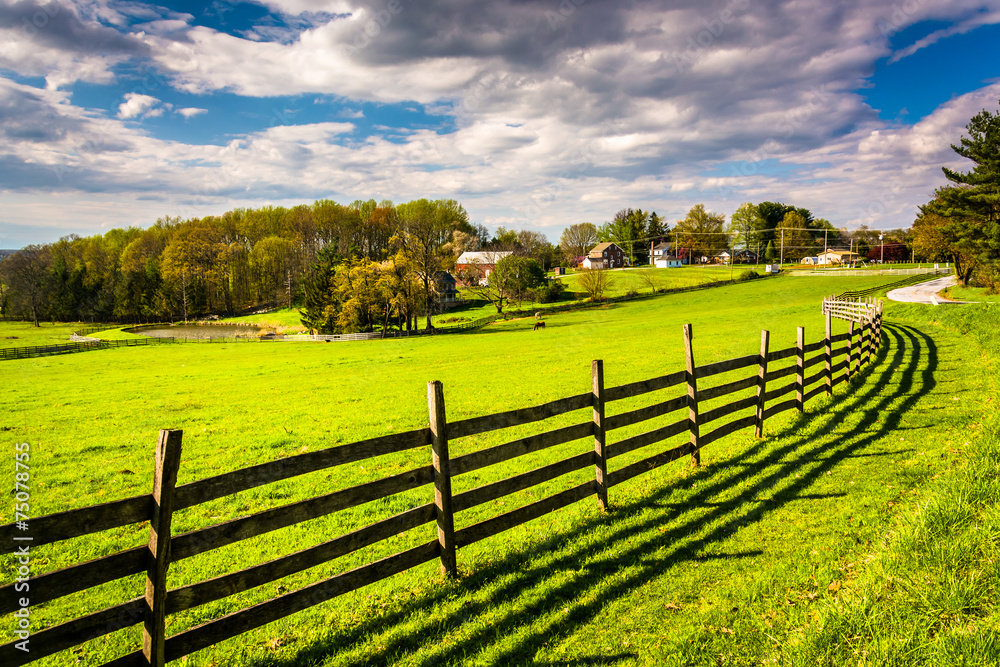 Fence in a farm field in rural York County, Pennsylvania.