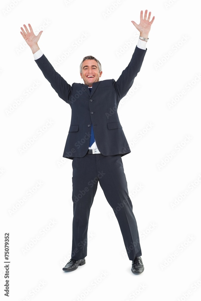 Happy businessman in suit with arms up Happy businessman in suit with arms up