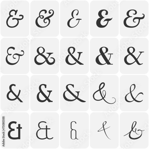 Collection of ampersands for lettes and invitation. Vector