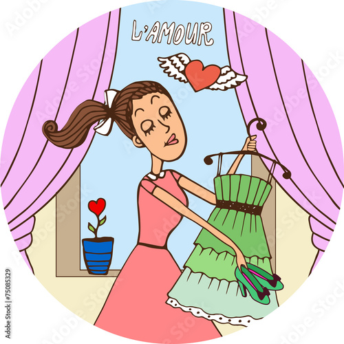Young woman in love dressing fro a date