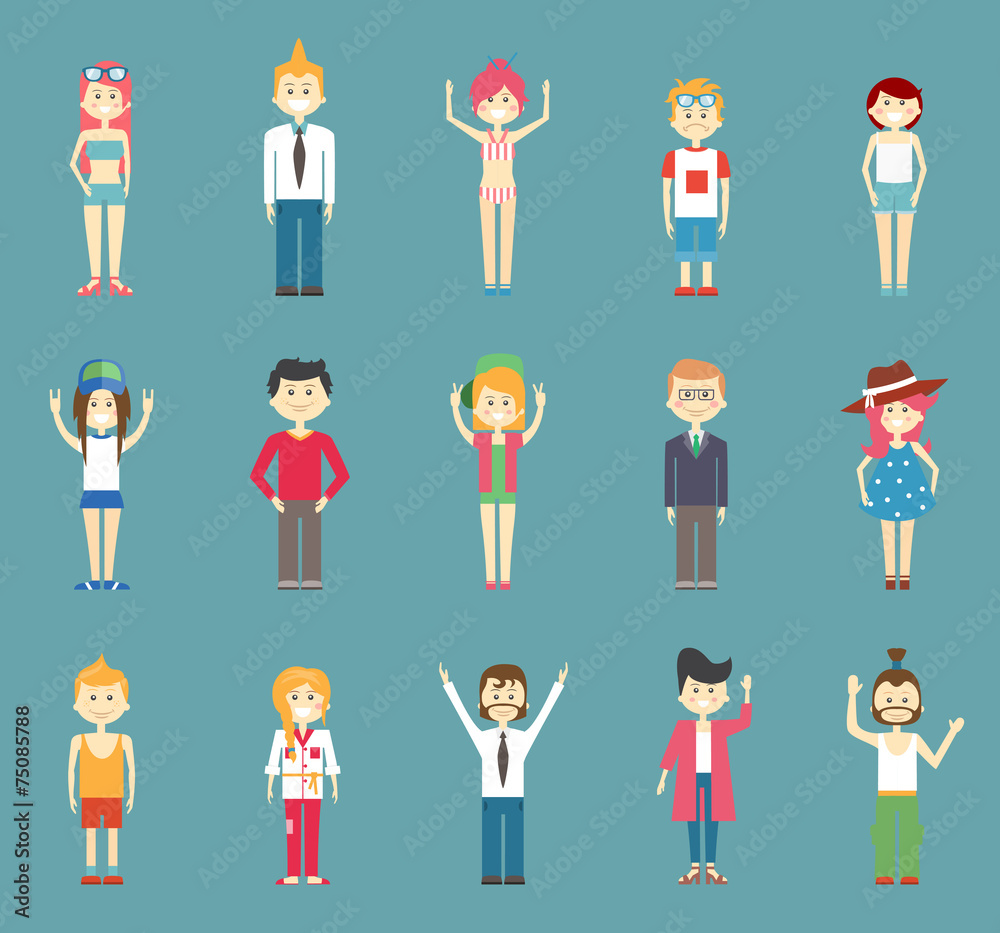 Vector Teenager Cartoons Isolated on Blue Green Vector Teenager Cartoons Isolated on Blue Green