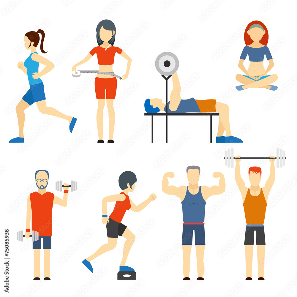 Set of people exercising at the gym Set of people exercising at the gym