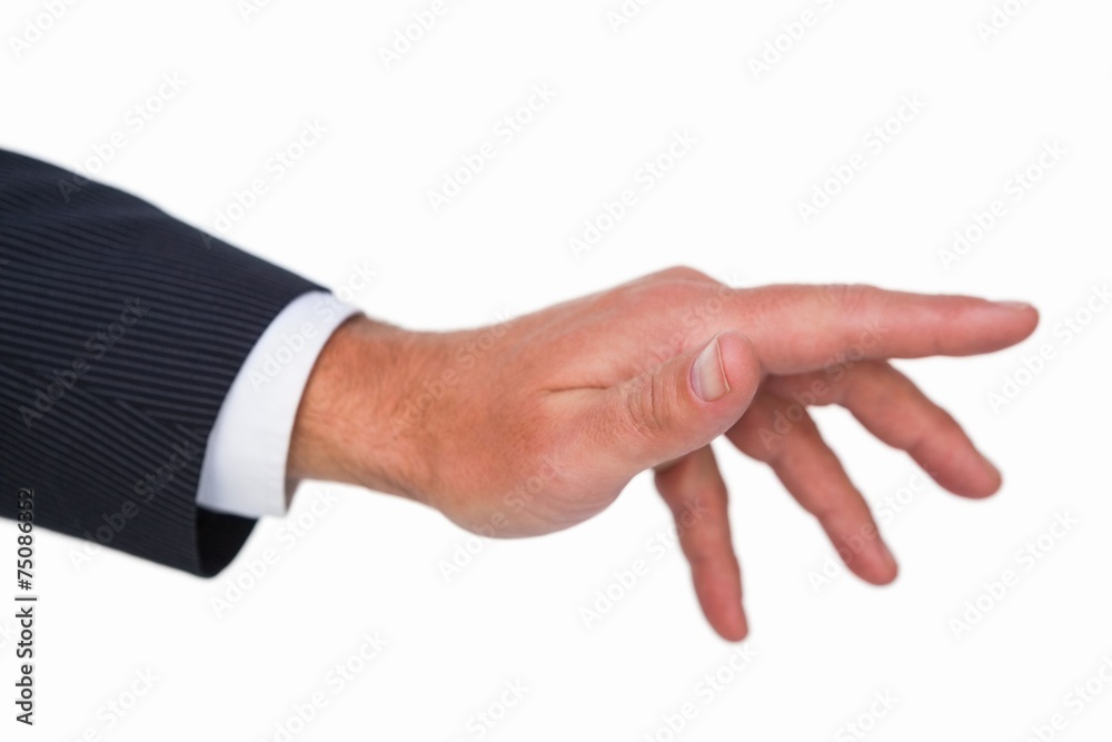 Hand of businessman in suit gesturing