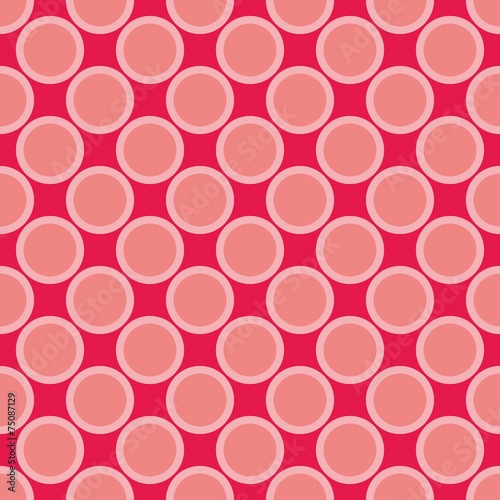 Tile vector pattern with big pink polka dots on red background