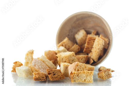 homemade fried croutons of bread