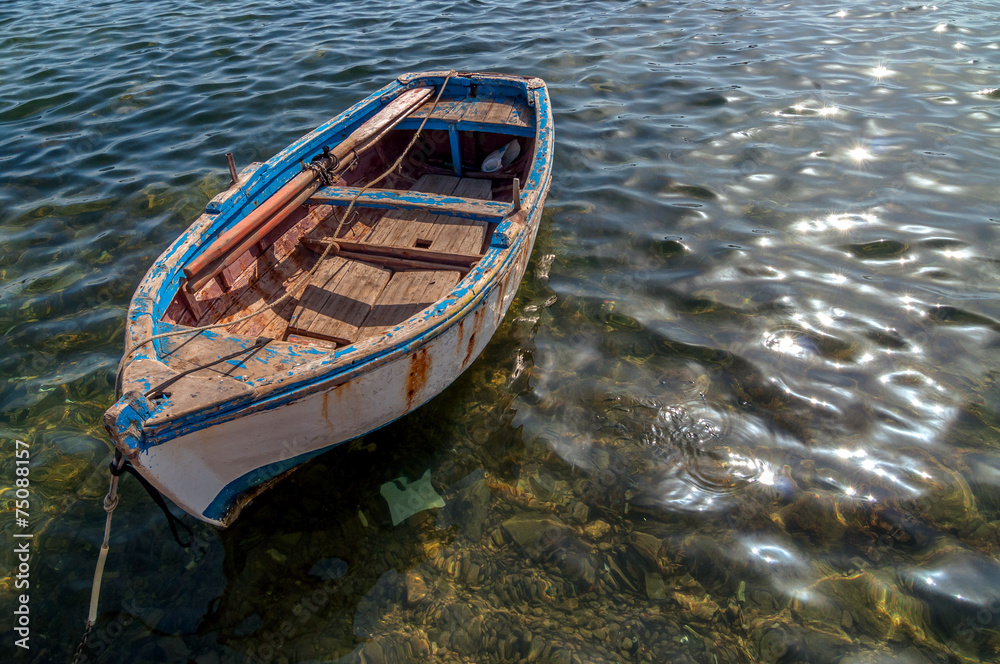 small boat in mediterranean sea, Sicily small boat in mediterranean sea, Sicily