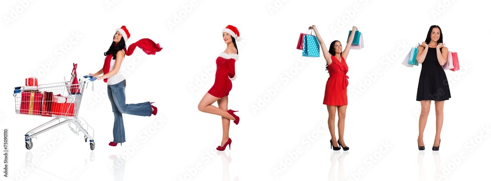 Composite image of woman walking with shopping bags Composite image of woman walking with shopping bags