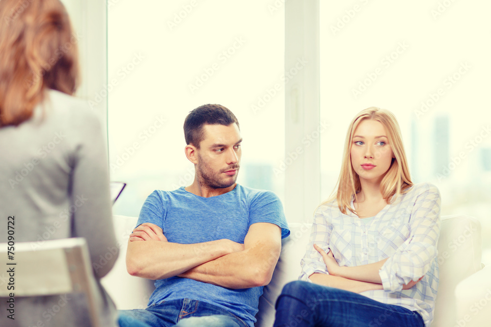 young couple with a problem at psychologist office young couple with a problem at psychologist office