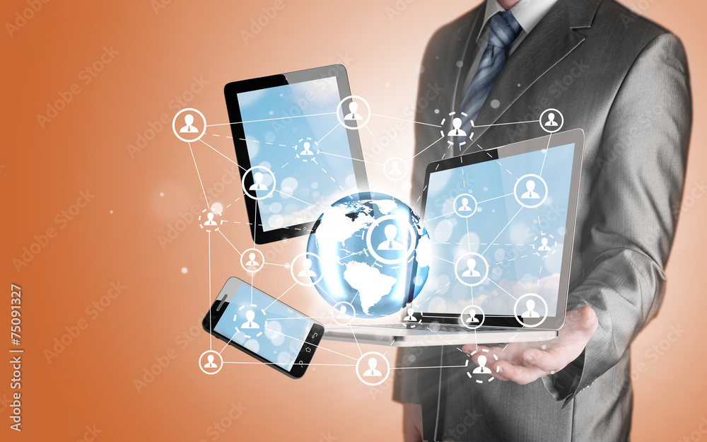 Business man using tablet PC and smartphone social connection Business man using tablet PC and smartphone social connection