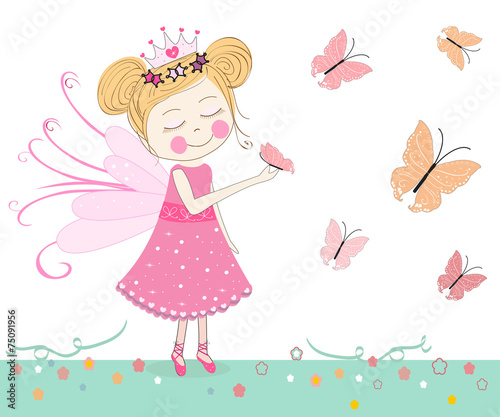 Cute fairytale with butterflies vector #75091956