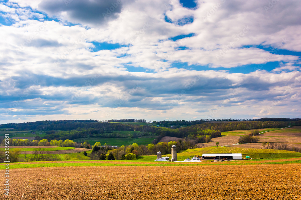 Spring view of farm fields and rolling hills in York County, Pen Spring view of farm fields and rolling hills in York County, Pen