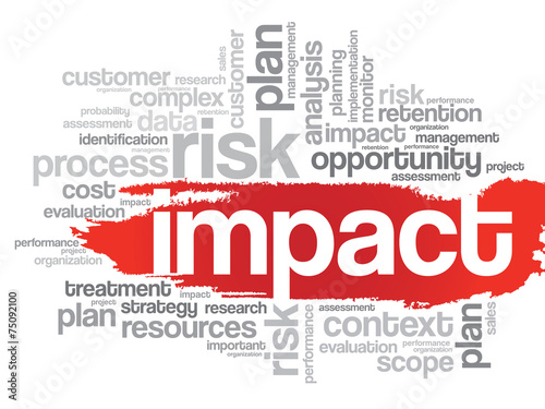 Word cloud of IMPACT related items, presentation background