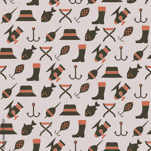 seamless background with fishing attributes