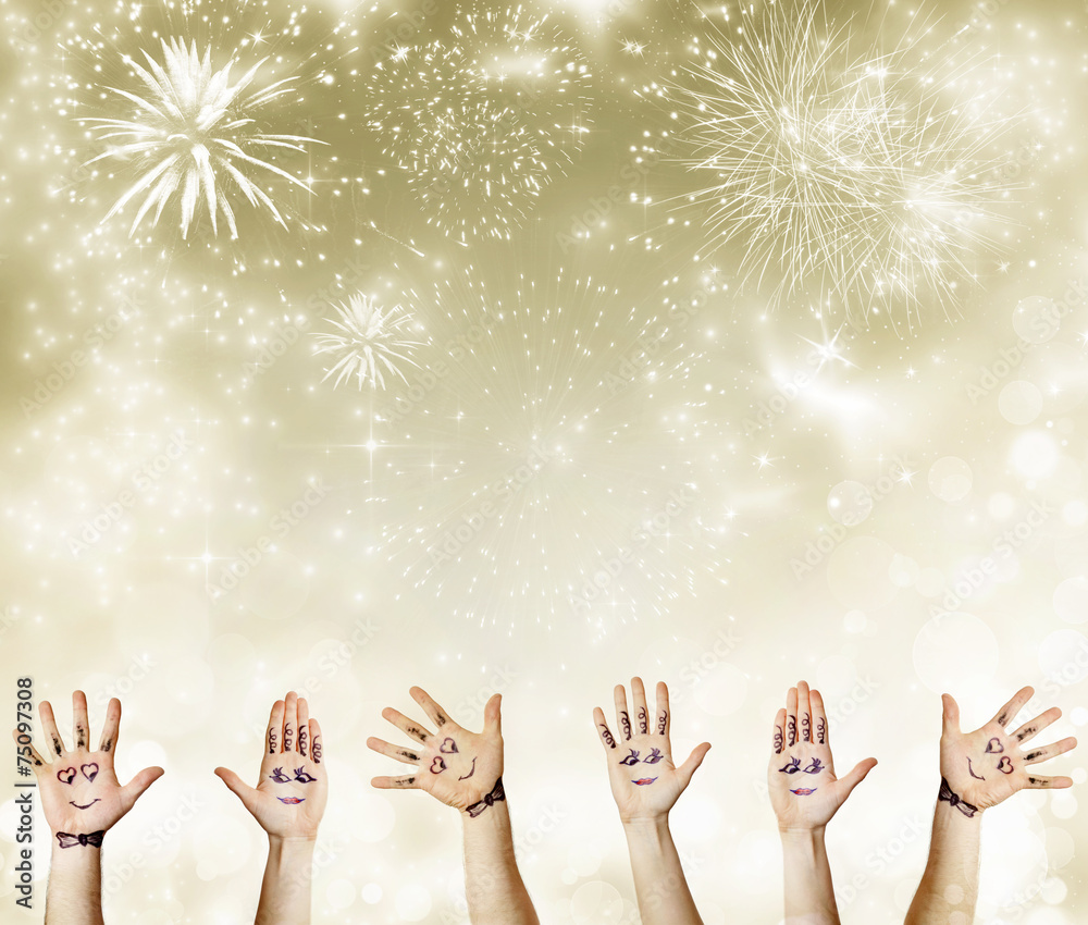 New Year concept with painted hand celebrating