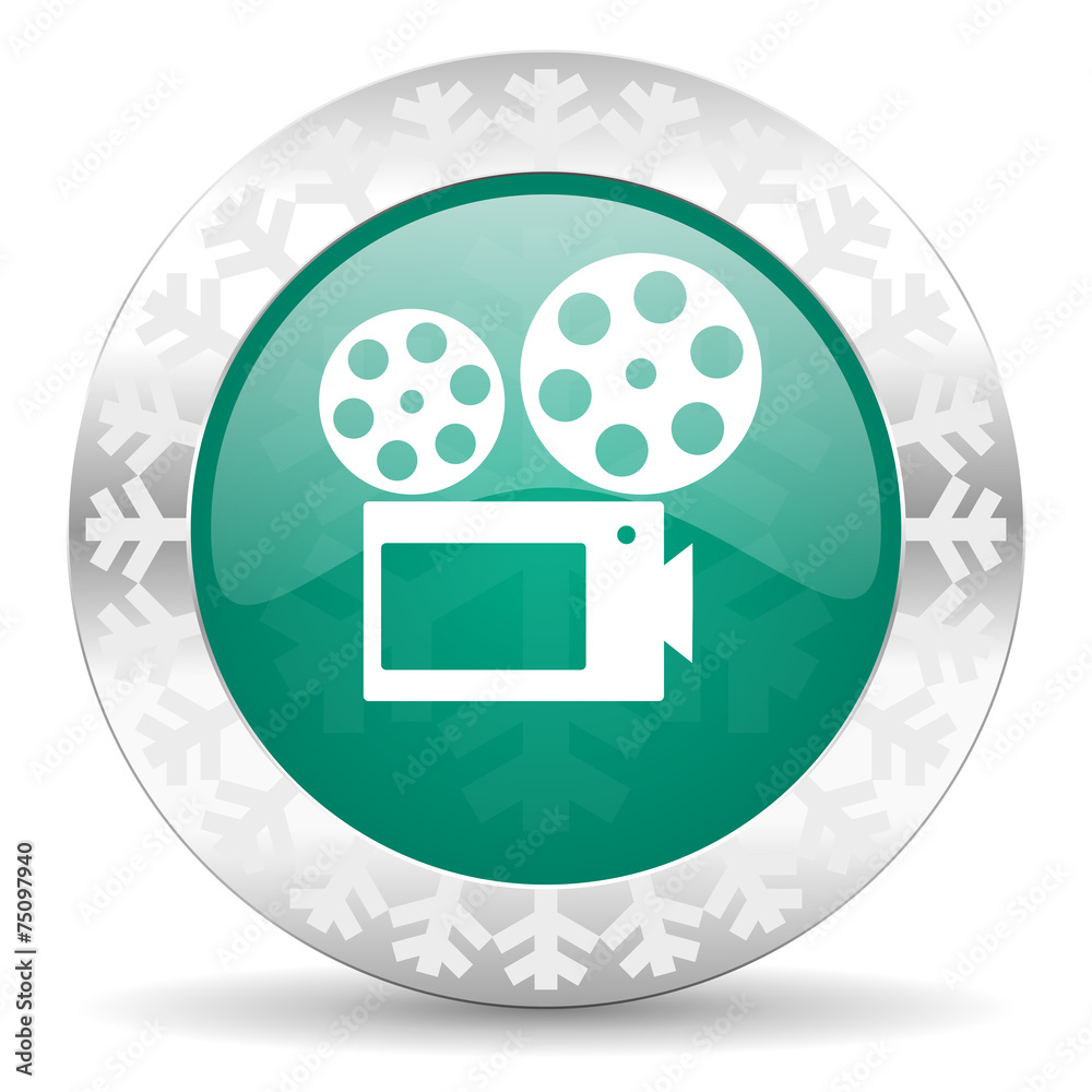 movie green icon, christmas button, cinema sign movie green icon, christmas button, cinema sign