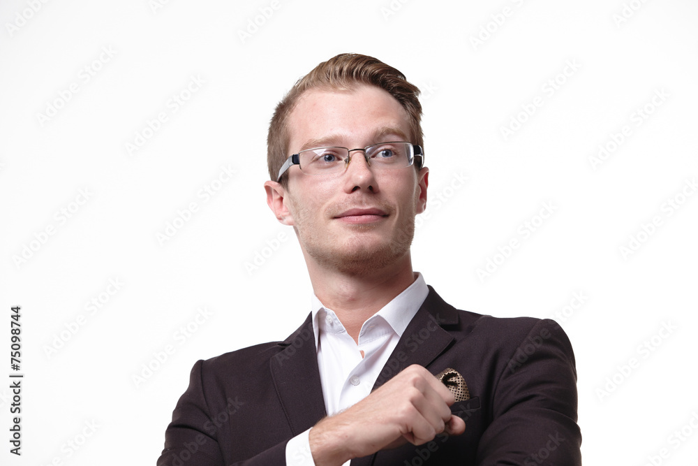 businessman in glasses with smiling businessman in glasses with smiling