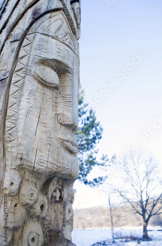 Wooden statue of the Slavic idol.  Ukraine.