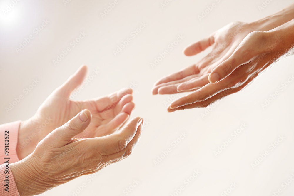 Helping hands, care for the elderly concept Helping hands, care for the elderly concept