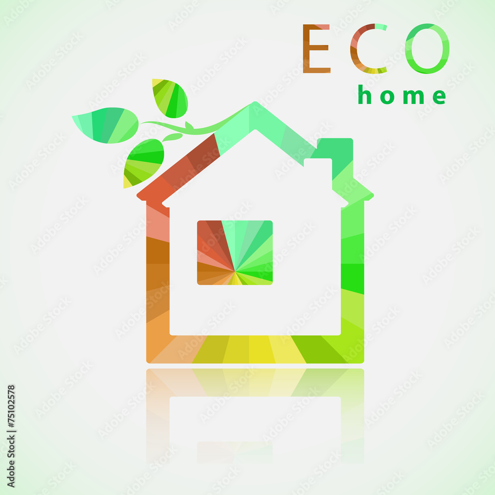 Green house with leaves logo and reflection. Eco home. eps10 Green house with leaves logo and reflection. Eco home. eps10
