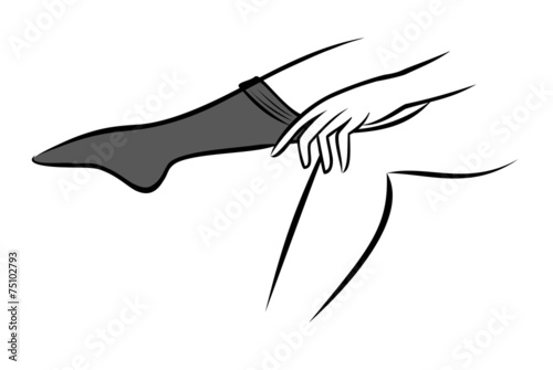 Woman putting on stockings