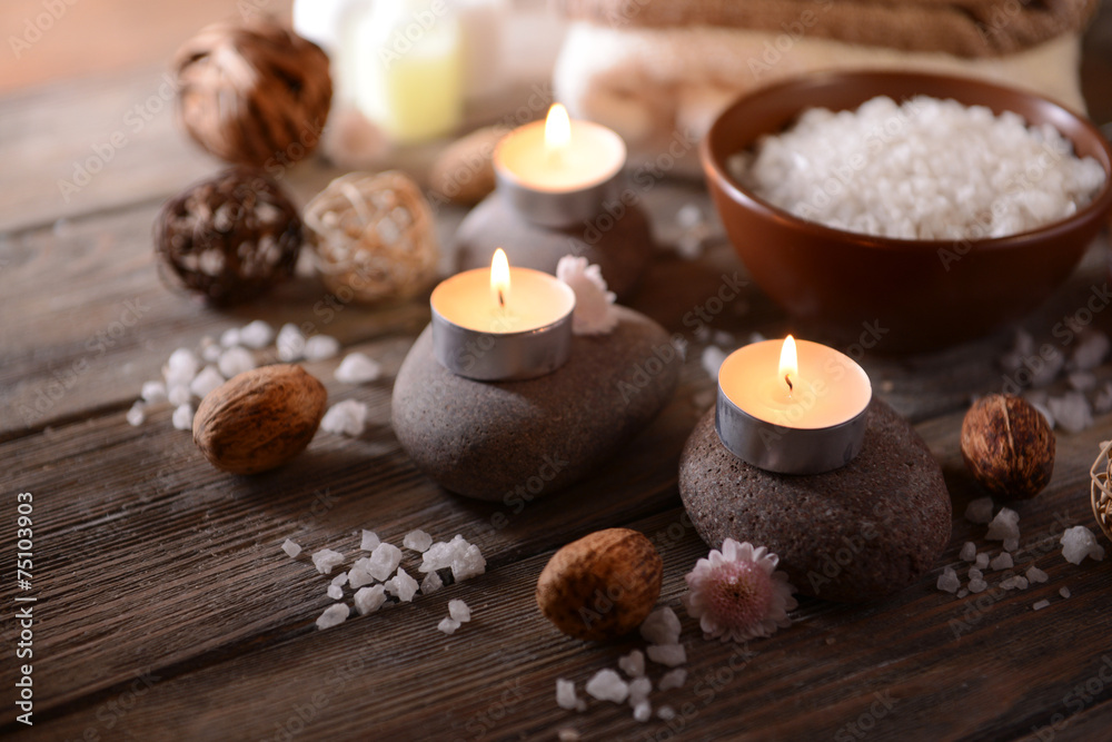 Composition of spa treatment on wooden background Composition of spa treatment on wooden background