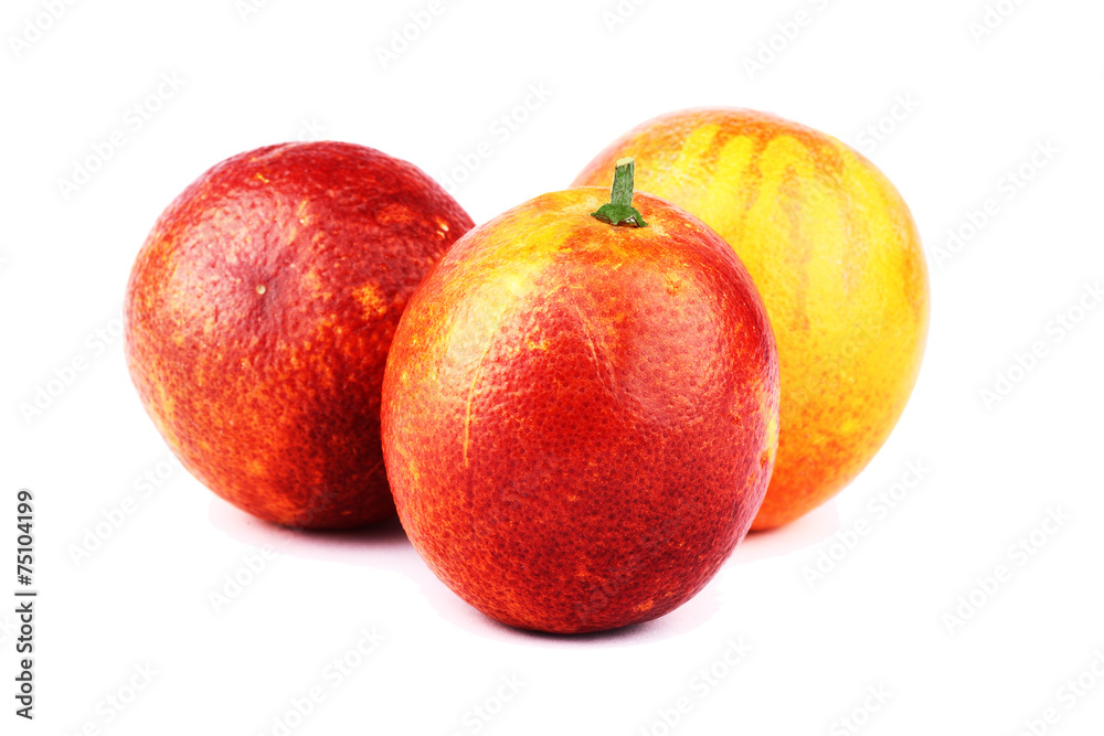 Sicilian red blood oranges isolated on white Sicilian red blood oranges isolated on white