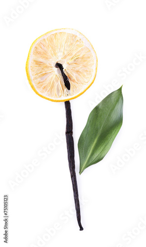 Flower of dried slices of lemon with vanilla beans isolated © Africa Studio
