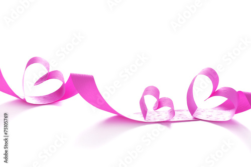 Ribbon shaped as hearts isolated on white background