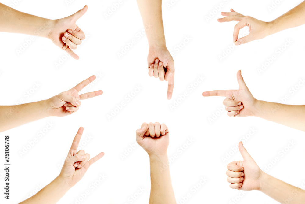 Set of various modern hand gesture on white background Set of various modern hand gesture on white background