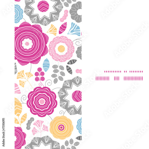 Vector vibrant floral scaterred vertical frame seamless pattern