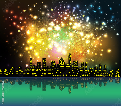 new year night silhouette fireworks colourful