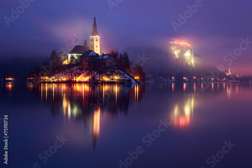 Bled with lake in winter, Slovenia, Europe