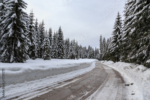  Snowy winter road in Slovenia