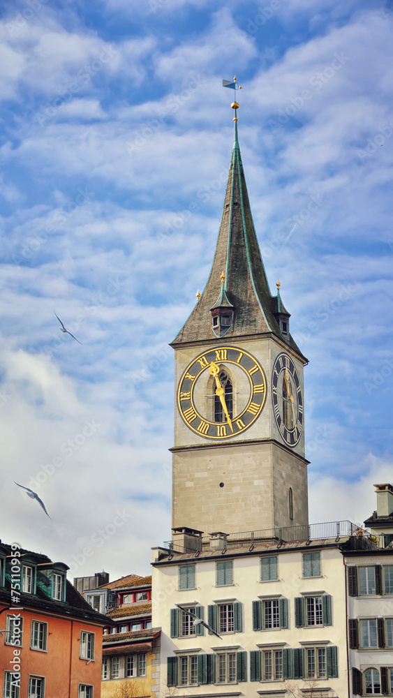 Clock tower in Zurich, Switzerland