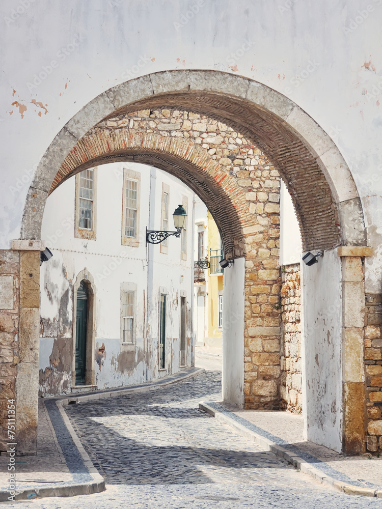 Streets of old town Faro in Algarve, Portugal
