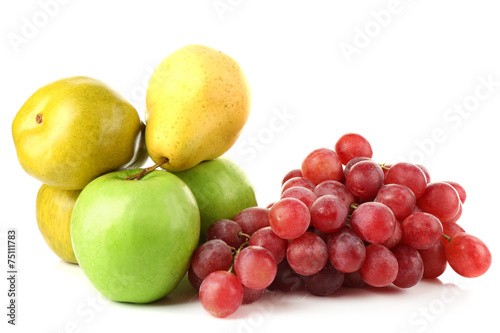 Apples  pears and grape isolated on white background