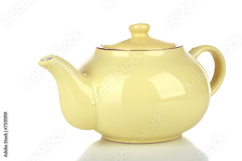 Green teapot isolated on white