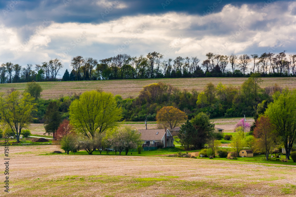 Naklejka premium View of fields and hills in rural York County, Pennsylvania