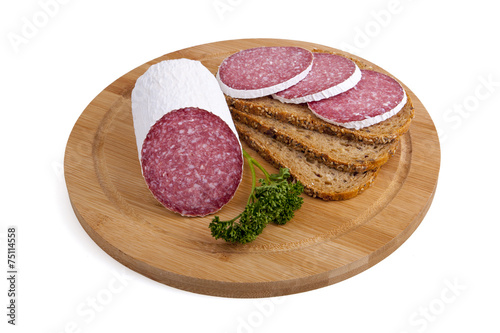 sausage - salami, bread, parsley