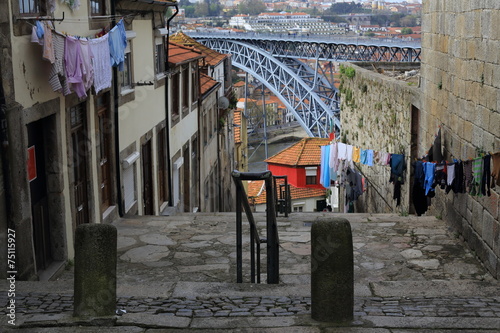 Narrow street in Porto, Portugal photo