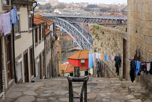 Narrow street in Porto, Portugal photo