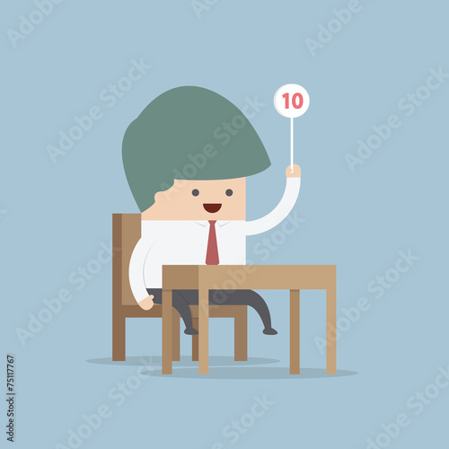 Businessman judge holding ten score signs