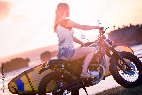 Fototapeta Naklejka Na Ścianę i Meble -  Woman adventure on motorcycle