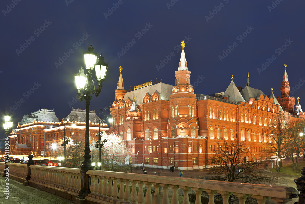 The State Historical Museum of Russia at night. Moscow