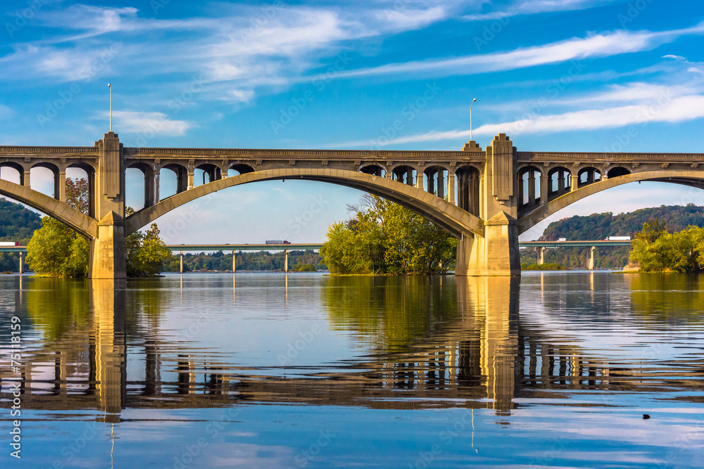 The Veterans Memorial Bridge reflecting in the Susquehanna River The Veterans Memorial Bridge reflecting in the Susquehanna River