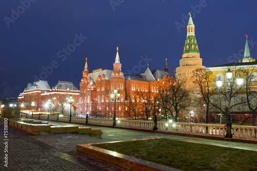 The State Historical Museum of Russia at night. Moscow